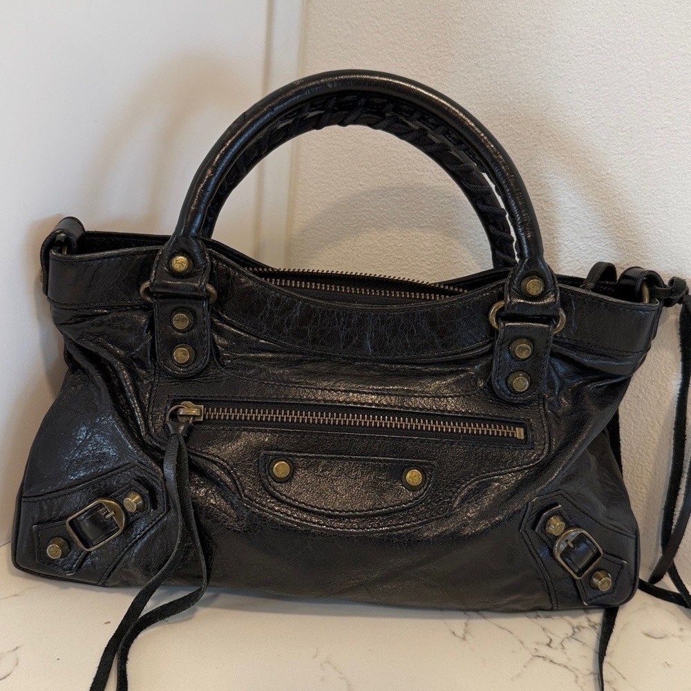 Balenciaga Motocross Town Black Leather Bag